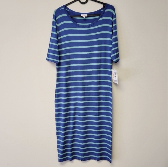 Lularoe Julia Striped Midi dress blue M - Picture 7 of 7